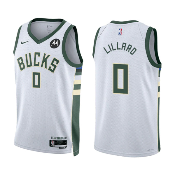 Men's Milwaukee Bucks #0 Damian Lillard White Association Edition Stitched Basketball Jersey Men's Milwaukee Bucks #0 Damian Lillard White Association Edition Stitched Basketball Jersey